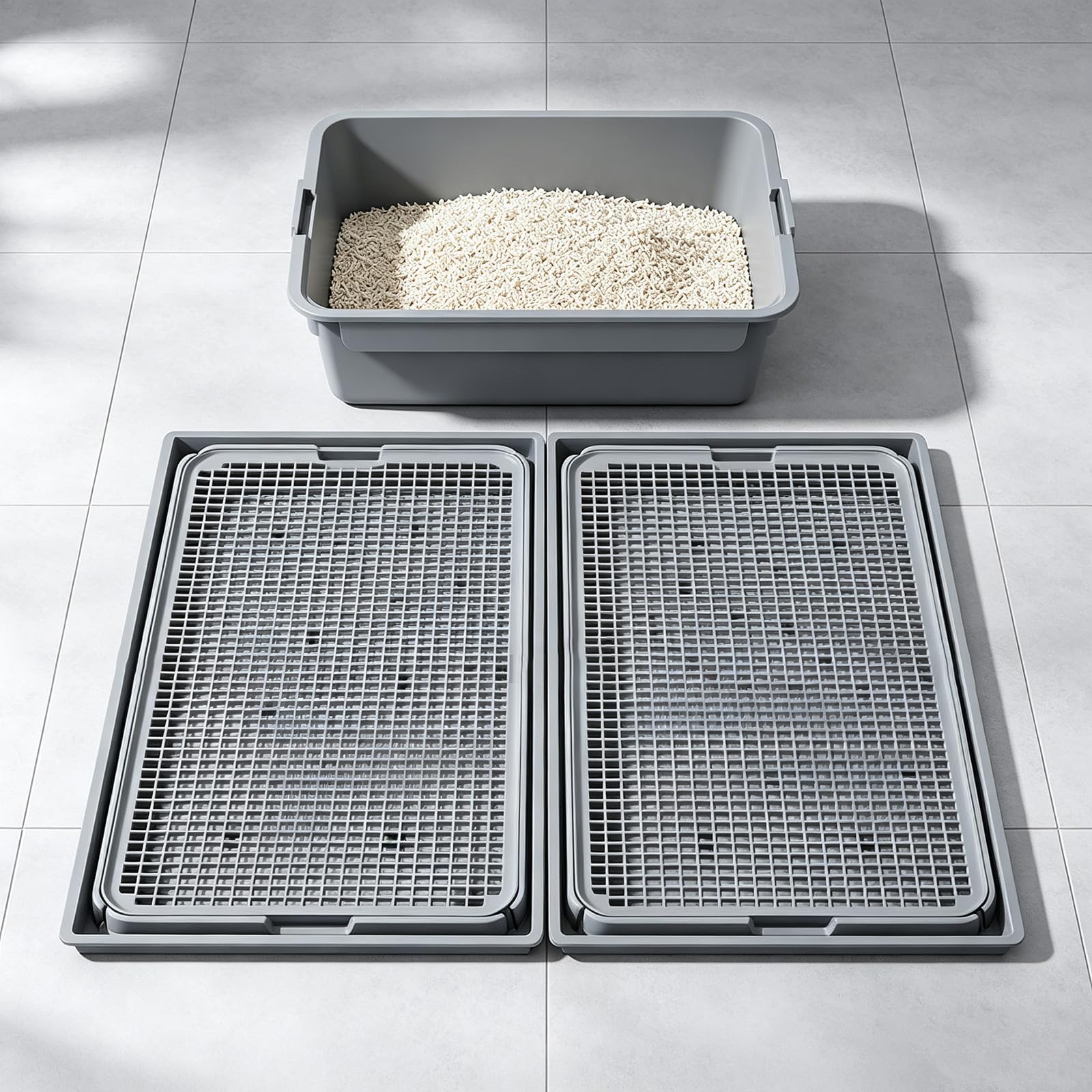 2 Pack Cat Litter Mat, Spliceable Litter Tray Mat, Waterproof Plastic Dog Toilet with Anti-Slip Stickers, Easy Clean Cat Litter Trapping Mat for Cat Litter Box, Dog Toilet, Cat Feeding - 42x28.5x2cm