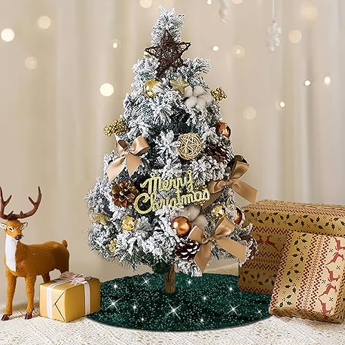 Miniatura 4 de Falda de árbol de lentejuelas doradas de 24 pulgadas, mini faldas de árbol de Navidad, lentejuelas de 0.197 in y falda de árbol de terciopelo para