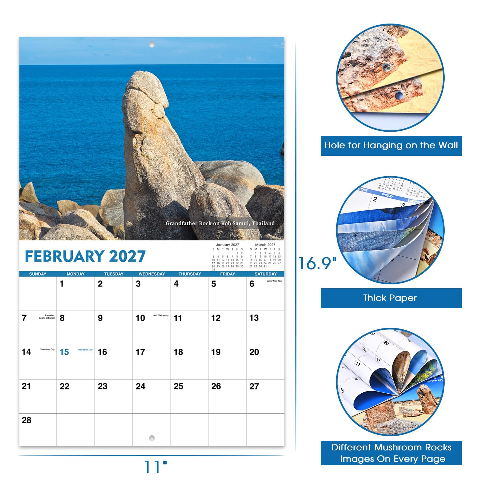 Gag Gifts - Lustiger Wandkalender 2023, Kalender 2023 mit dickem Papier, 21,6 x 27,9 cm (offen), Januar 2023 - Dez. 2023, Best for White Elephant Gag Gifts - Nature's Di*ks