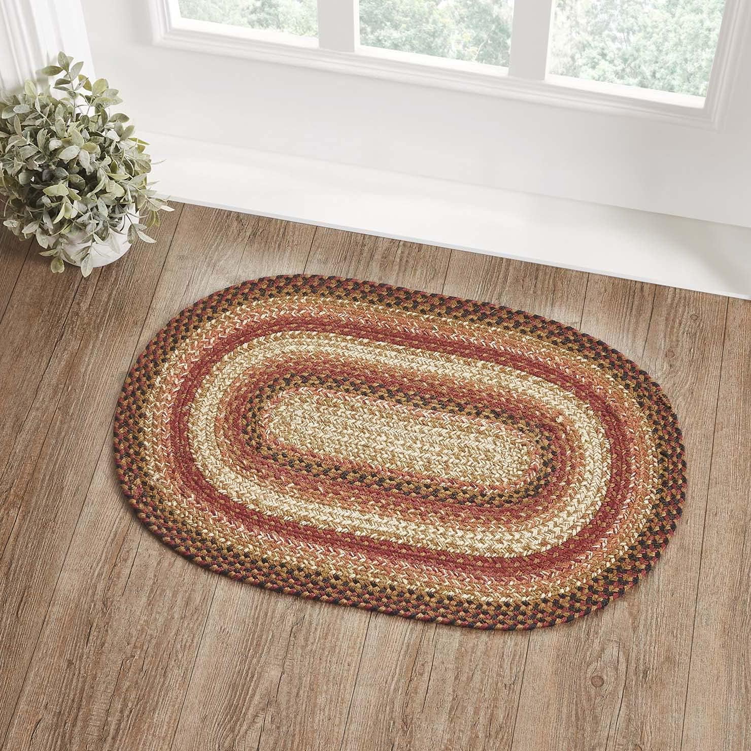 VHC Brands Ginger Spice Rug with PVC Pad, Jute Blend, Oval, Orange Red Tan, 20x30 inches