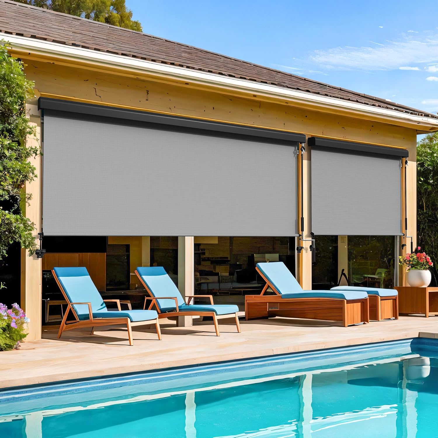 Wisteria Lane Integrated Outdoor Roller Shade 4' W x 6' H, Assembly Free Outdoor Patio Blinds with 420GSM Upgraded Fabric for 95% UV Blockout, Cordless Patio Sun Shade Cloth for Outdoor Indoor