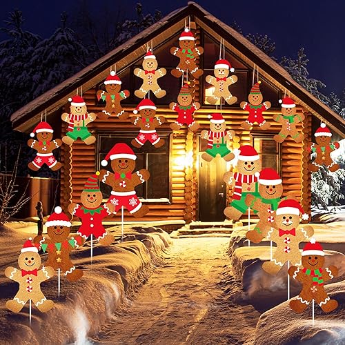 Miniatura 4 de 16 piezas iluminadas de Navidad grandes de hombre de jengibre decoraciones a granel de doble cara al aire libre colgante de Navidad carteles de