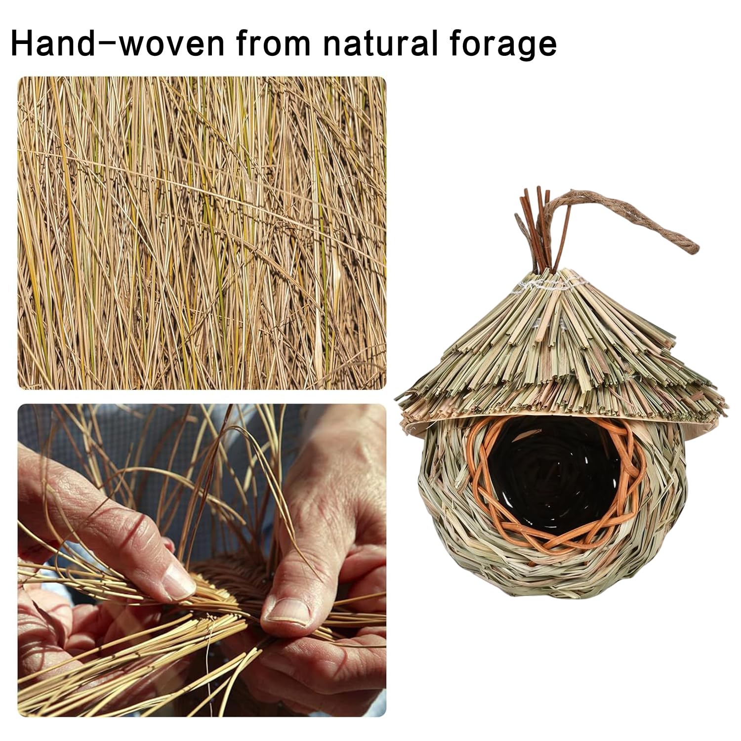 2 Stück Nistkästen, Vogelnest, Handgewebte Vogelhäuser, Vogelhäus zum Aufhängen, Gras Bird Nest für Wellensittich Meise, Hummingbird, Amsel, Kanarienvogel, Rotkehlchen und Zaunkönig