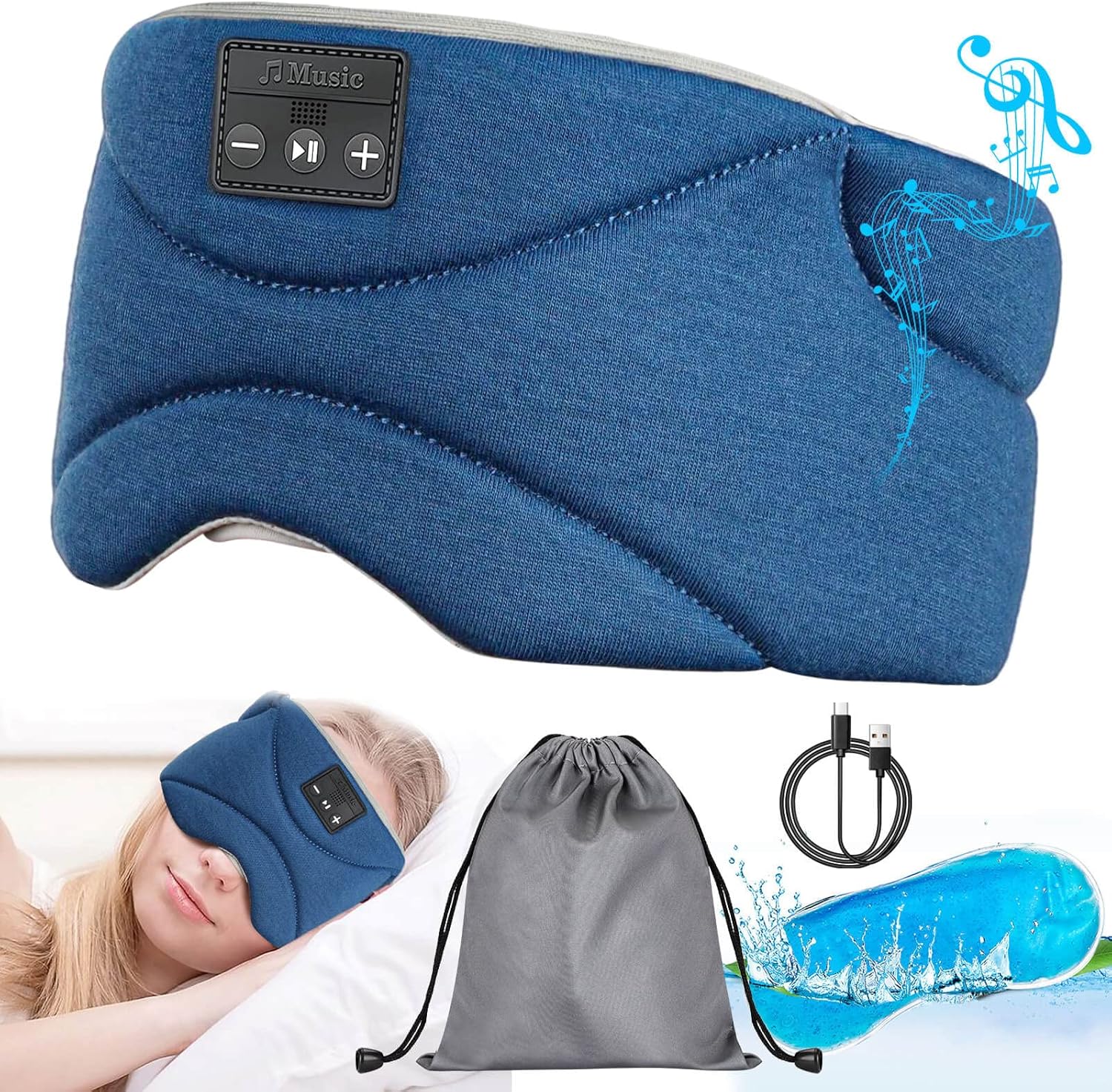 Bluetooth Sleep Mask with 24 White Noise, UltraThin