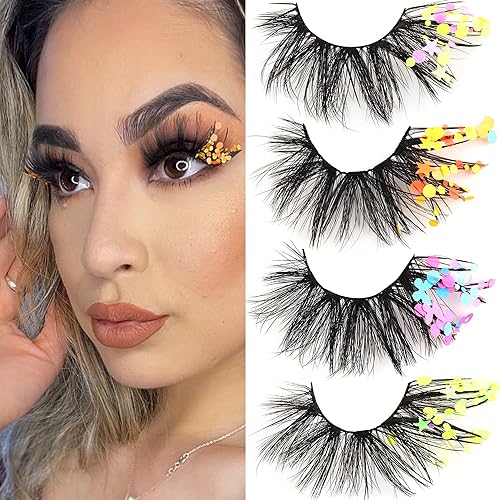 ALPHONSE Pestañas con purpurina 6D, pestañas de visón esponjosas, dramáticas, hechas a mano, decoración para Halloween, cosplay, disfraces, pestañas