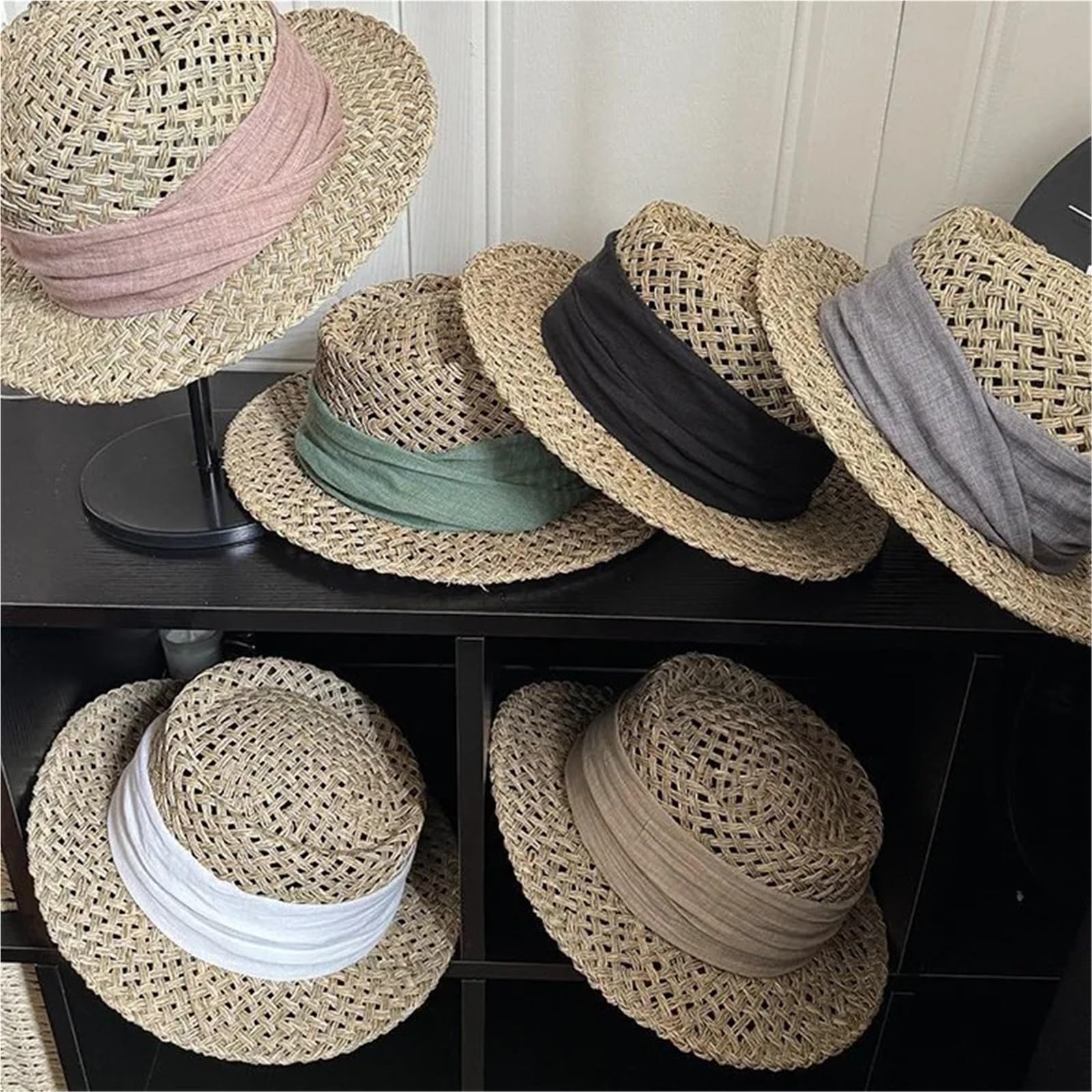 Sombrero de Paja for Mujer, Tejido Hecho a Mano, Verano, Sol, Transpirable, ala Ancha, Playa, Gorra Viaje Informal para Viajes y Vacaciones