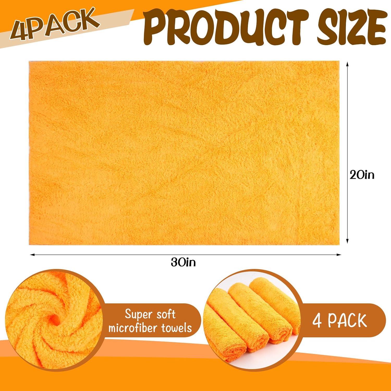 4 Pcs Extra Large Microfiber Cleaning Cloth, 30"x20" Washable Reusable Floor Cloth for Squeegee Mop House Floor Kitchen Car Window Highly Absorbent, Lint and Streak Free (Orange) thumbnail