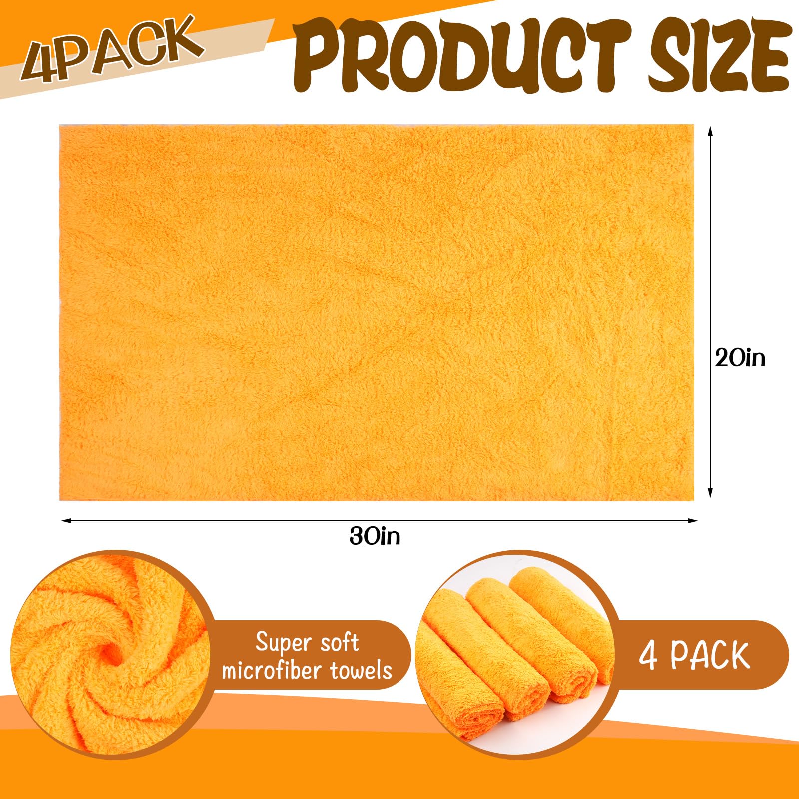 4 paños de limpieza de microfibra extragrandes, 30 x 20 pulgadas, lavables y reutilizables, para escobilla de goma, casa, suelo, cocina, coche, ventana, altamente absorbente, sin pelusas ni