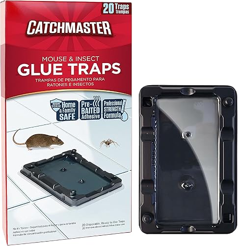Catchmaster Trampas de pegamento para ratones e insectos, paquete de 20 unidades, adhesivo para roedores e insectos, trampas para ratones e