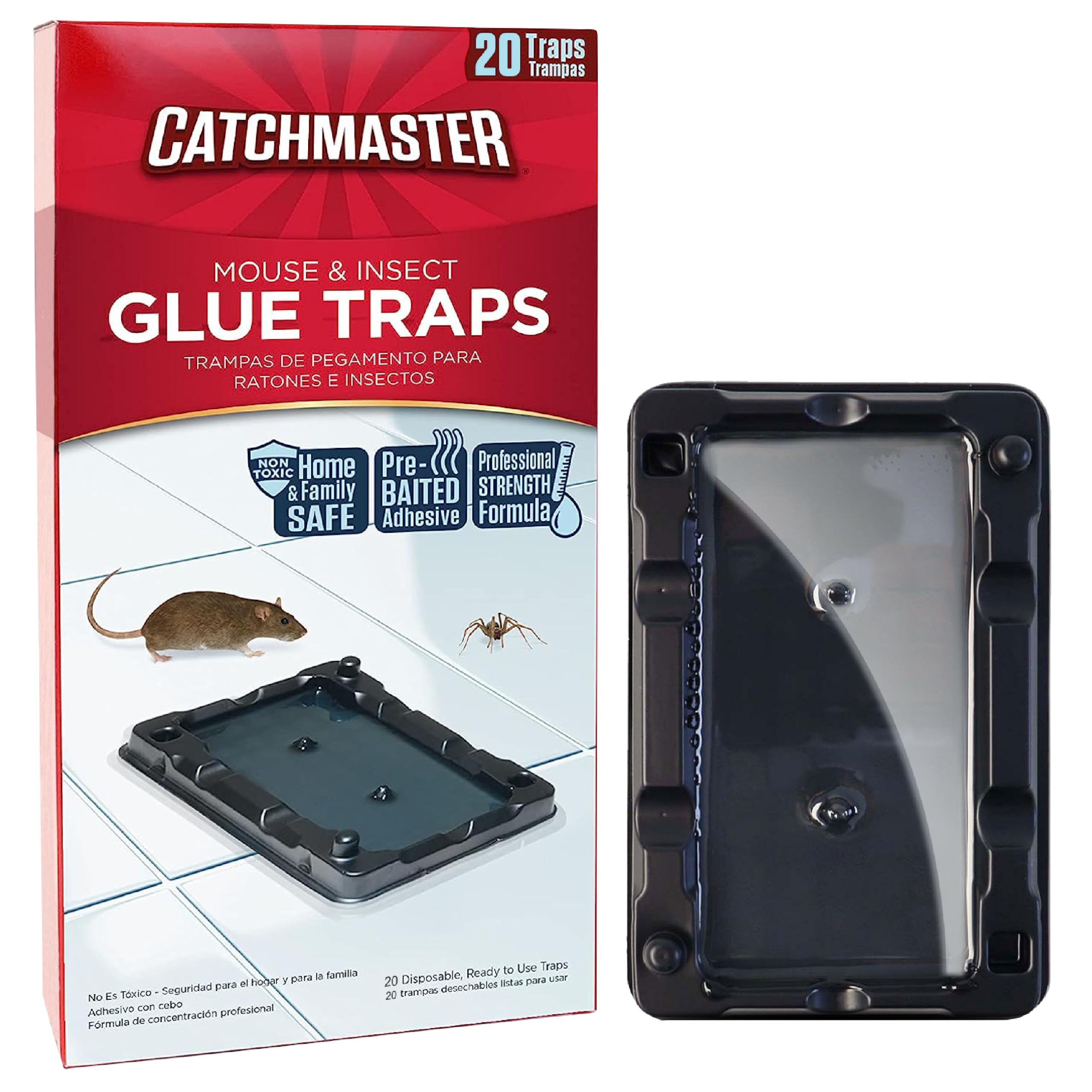 Catchmaster Mouse & Insect Glue Traps 20-Pk, Adhesive Rodent & Bug Catcher, Mouse Traps Indoor for Home, Sticky Glue Boards for Mice and Insects, Pet Safe Pest Control for House & Garage