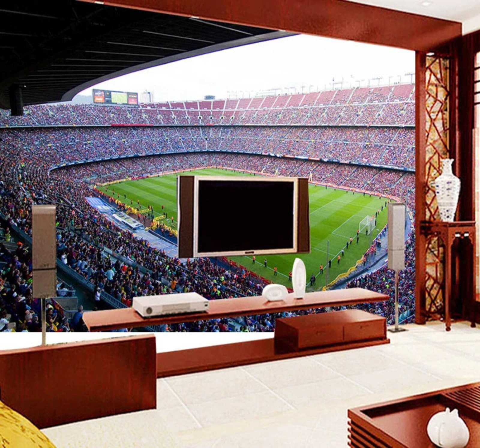 Tzxztt Three Dimensional Large Football Pitch Sport Decoration Modern 3D Wallpaper Premium Textured Silk Neutral Tones Material Ideal for Living Room Bedroom-150cm×105cm