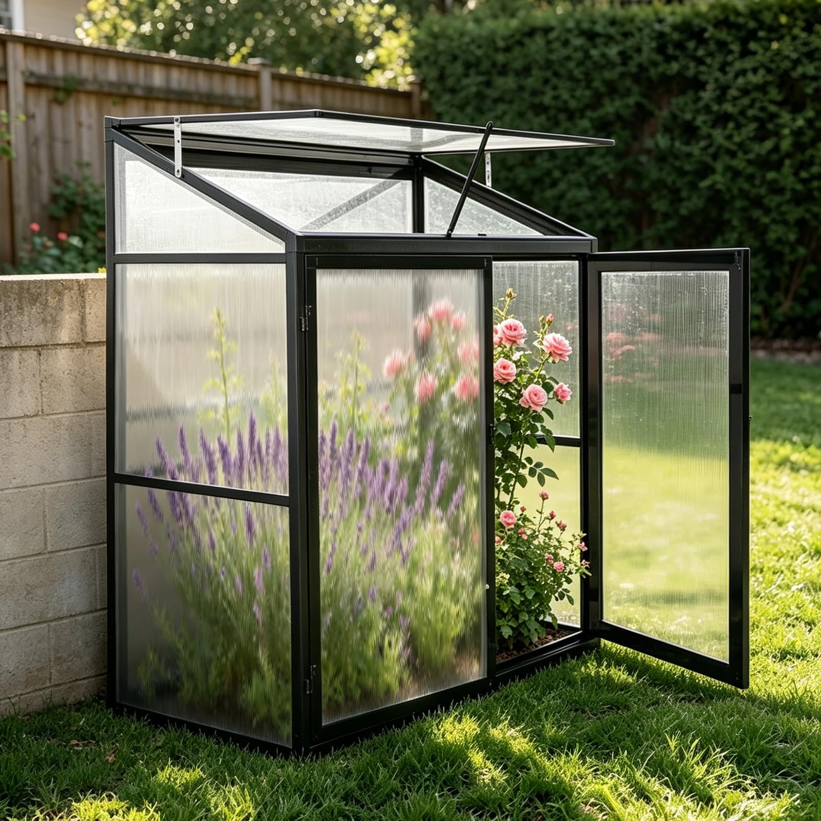 Euboer Lean-to Mini Greenhouse Aluminium Greenhouse 130x55x140cm, Garden Greenhouse, Black