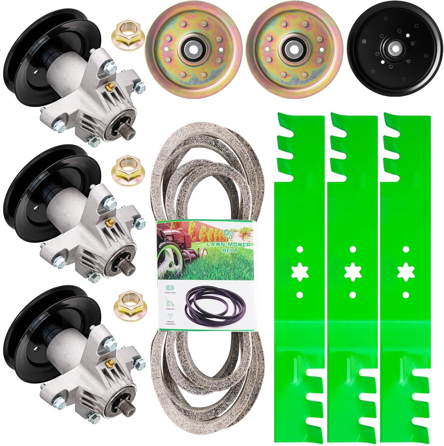 54 inch Deck Spindle Kit for MTD Cub Cad et RZT L54KH L54KW S54 Zero Turn Mower（3） Spindle 618-05137（3） Blade 742-0677 （2） Idler 753-04129（1） Idler 756-04511B（1） Be lt 954-04329