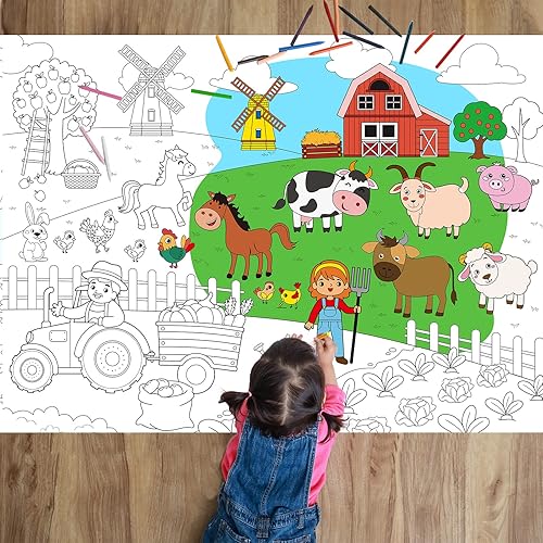 Póster gigante de granja para colorear para niños, mantel grande para colorear de animales, rollo de papel, hojas de libros, hojas enorme, cubierta