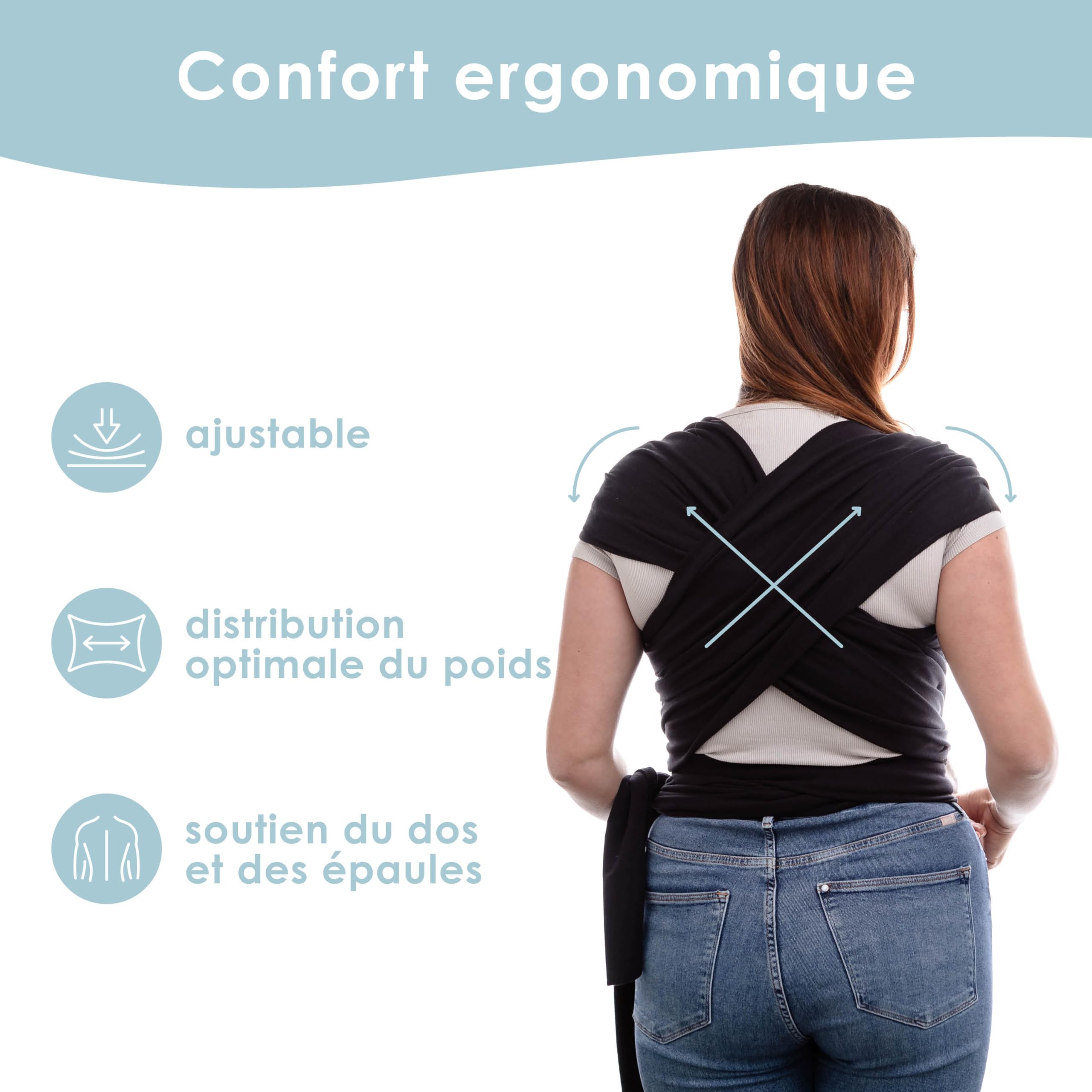 Sleepy Wrap Écharpe de Portage Bébé Pour Nourrissons et Jeunes Enfants – Écharpe de Portage Mains Libres, Élastique, Ergonomique et Légère – Enfants Pesant Entre 3 et 15 kg (Noir)