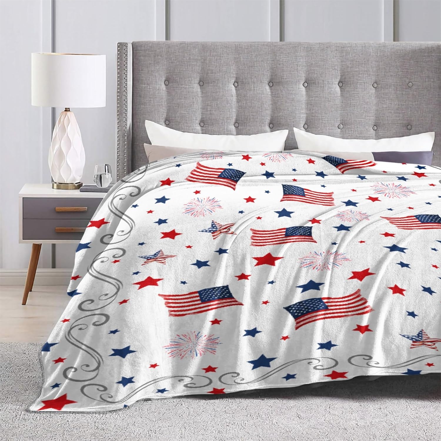 Cute Flag Patriotic Blankets Independence Day 4th of July Blanket Gifts, Ultral Soft Blue Red White Lightweight Flannel Blankets Throw for Home Sofa Bed Chair 40"x50" for Kids