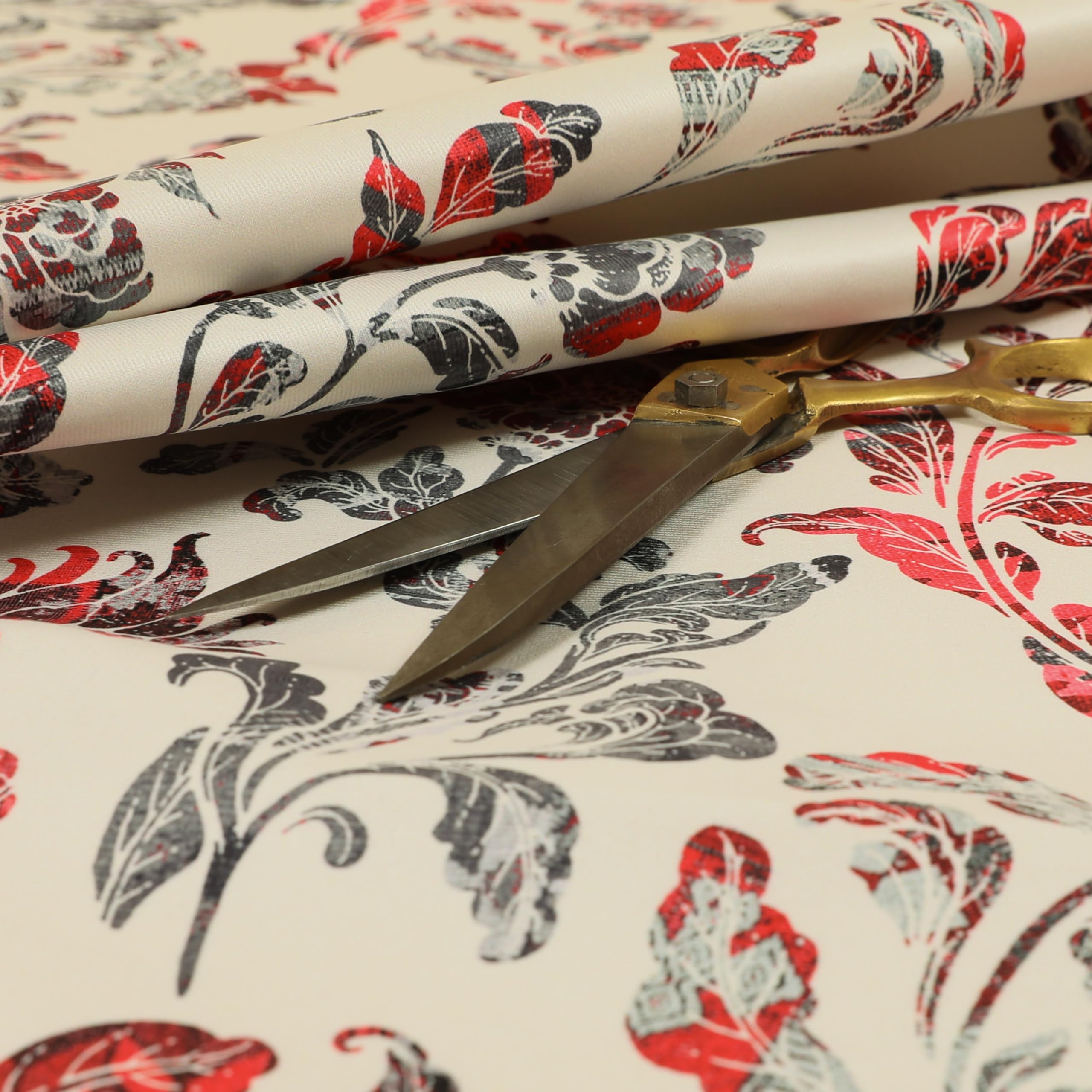 Redbrick Mill Fabrics Flame Retardant Red Grey Colour Flower Damask Pattern Printed Velour Velvet Upholstery Fabrics (Per Metre)