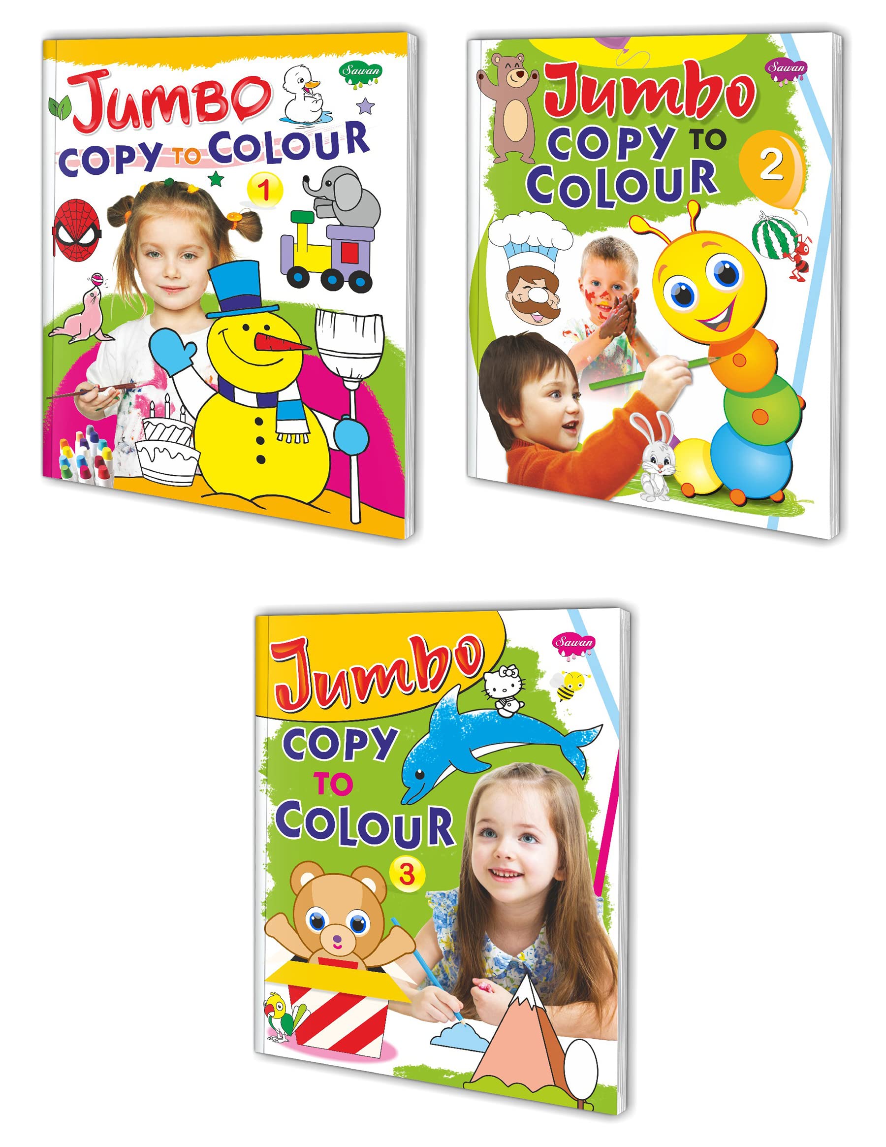 Manoj Publications Sawan Set of 3 coloring books (Jumbo Copy To Colour 1,2&3)