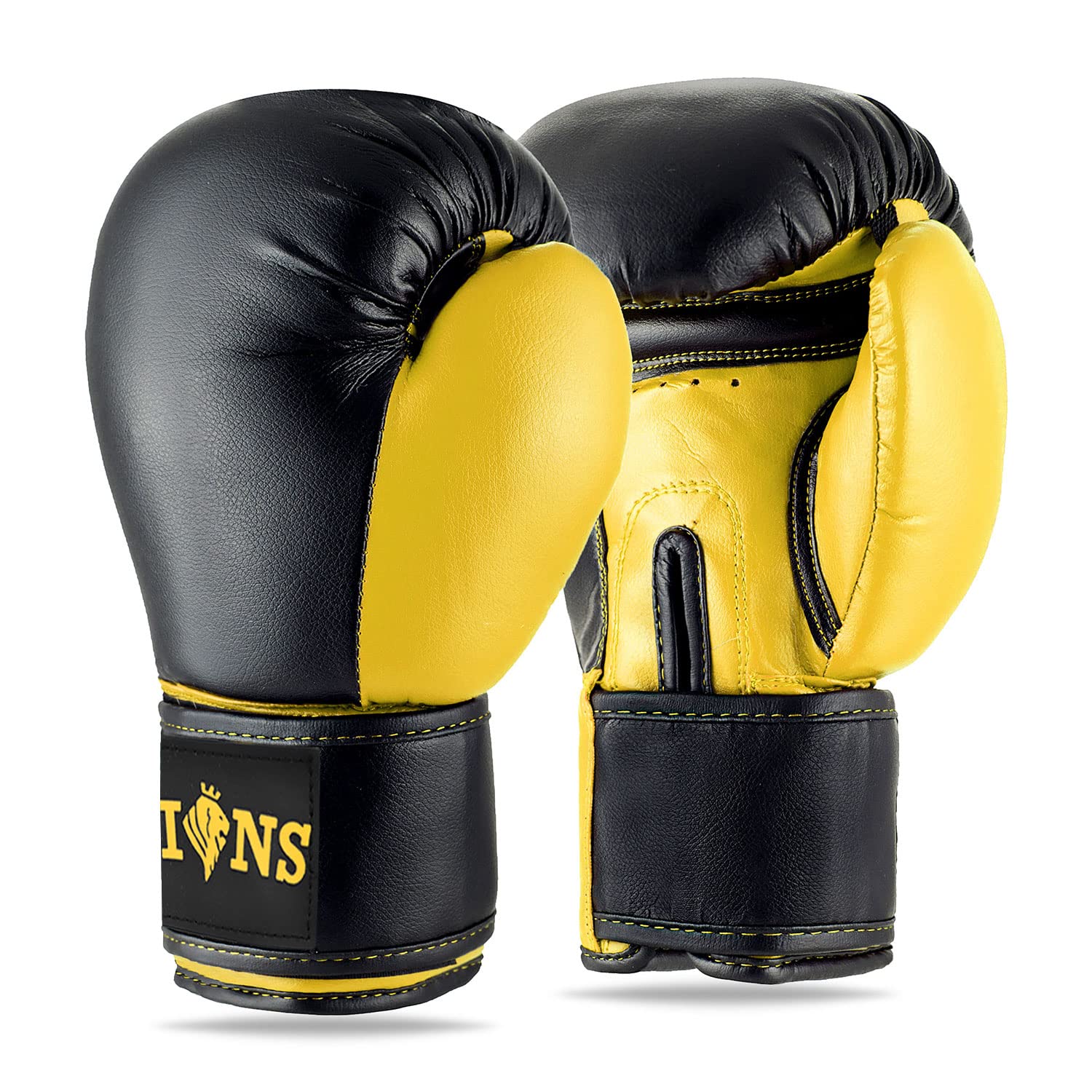 Lions Boxing Gloves - Premium Faux Leather, Pro Sparring Training Muay Thai Gloves, MMA Punching Kickboxing Bag Focus Mitts Fighting Training Workout for Men Women (INJECTION MOULD YELLOW, 10OZ) โ image 1