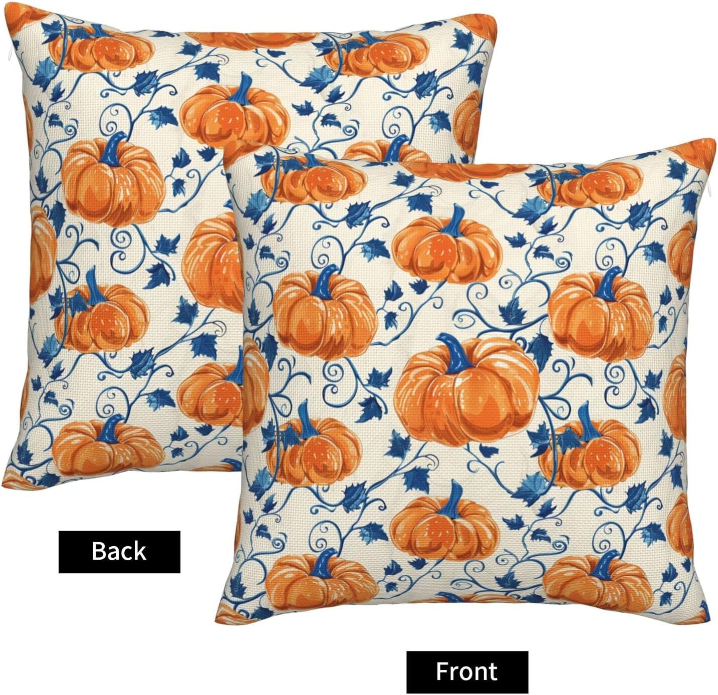 Fall Pumpkin Pillow Covers 22x22 Inch Set of 2 Thanksgiving Blue Orange Pumpkins Leaf Decorative Throw Pillows Autumn Outdoor Farmhouse Decor Cushion Covers for Sofa Bed Couch Living Room
