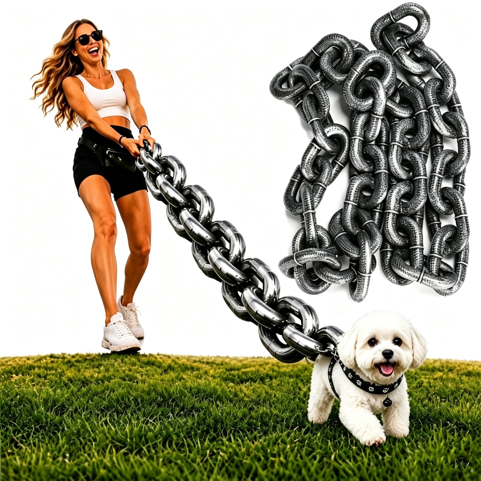 Fake Big Dog Chain Leash, Funny Lightweight Big Chain Leashes for Small Dog Puppy Cat Photo Props (Ancient Silver, 200, Centimeters)