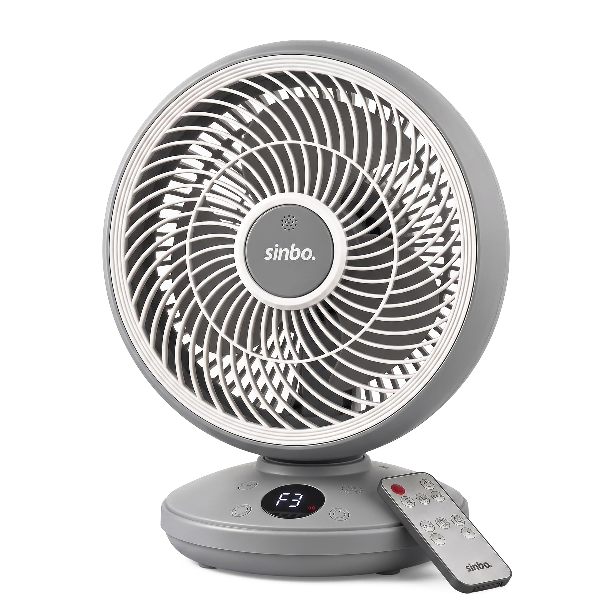 Sinbo SF-7702 fan on a desk with its remote control