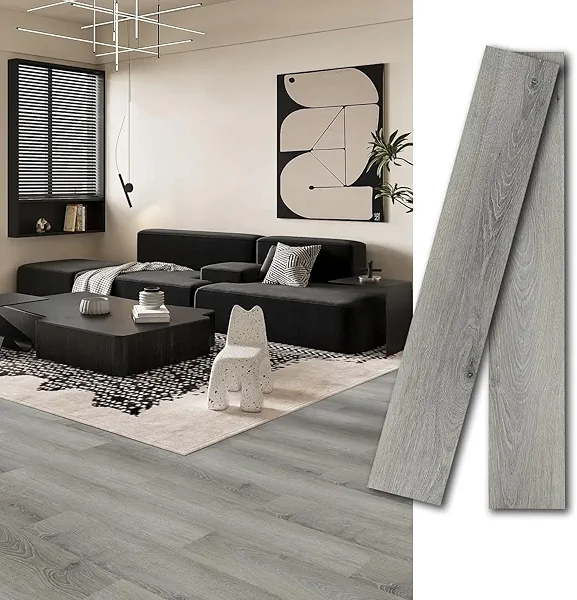 MULGREAT Peel and Stick Tile, 54 Sq.Ft 2mm Thicken Vinyl Plank Flooring, 36 Pieces 36"x6" DIY Self Adhesive Wood Grain Floor Tiles for Kitchen Balcony Basement Gym, Divin Oak