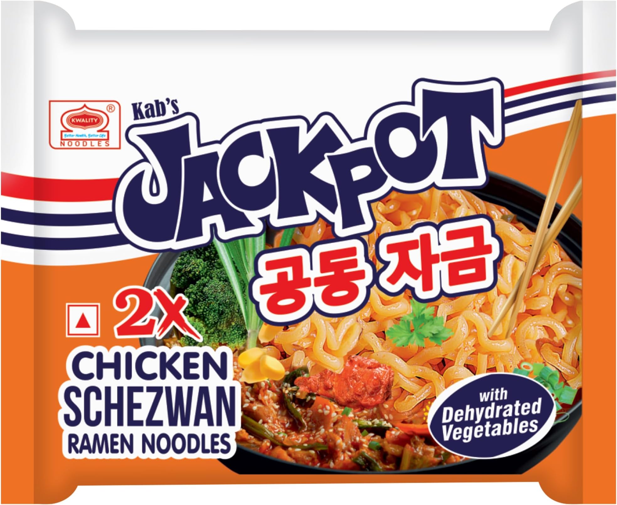 Kab's Jackpot 2X Chicken Schezwan Ramen Noodles, 3.53 oz ℮ 100 g