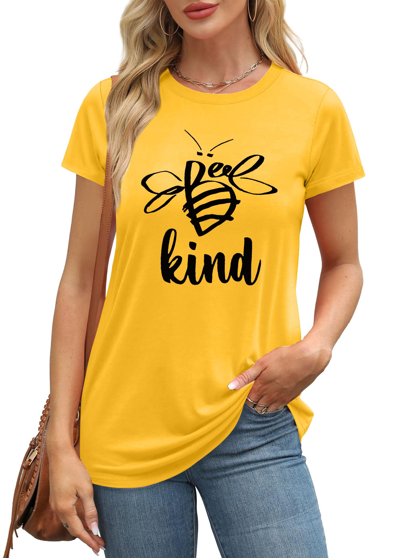 Womens Be Kind Graphic Tees Shirts Short Sleeve Shirt Funny Printed Summer Casual T-Shirt Tops