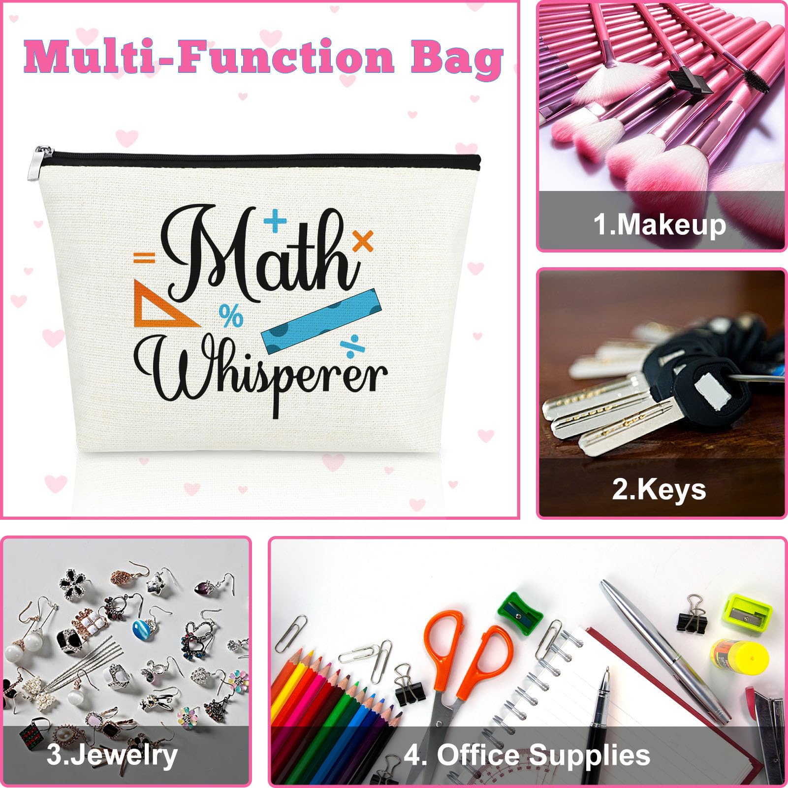 Mxrymvu Math Teacher Cosmetics Bag Math Lover Gift Makeup Bag Funny Teacher Appreciation Present from Student Teacher's Day Birthday Present for Mathematician Travel Makeup Pouch