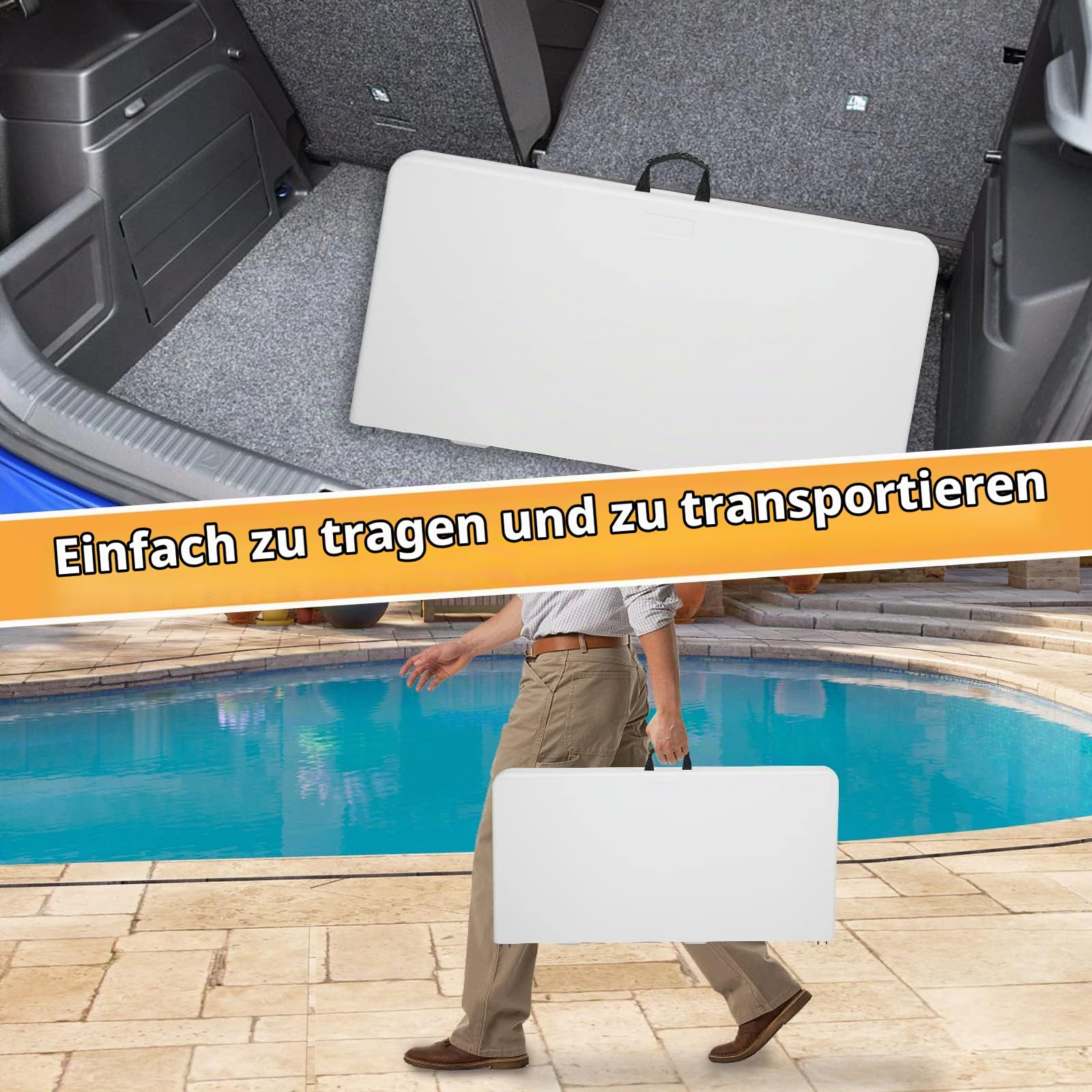 Bonnlo Campingtisch Klappbar, Quadratischer Klapptisch Gartentisch, zweifach klappbarer kommerzieller Tisch, tragbarer Esstisch aus Kunststoff, für Küchen Garten Party Hochzeit Innen & Außen, Weiß