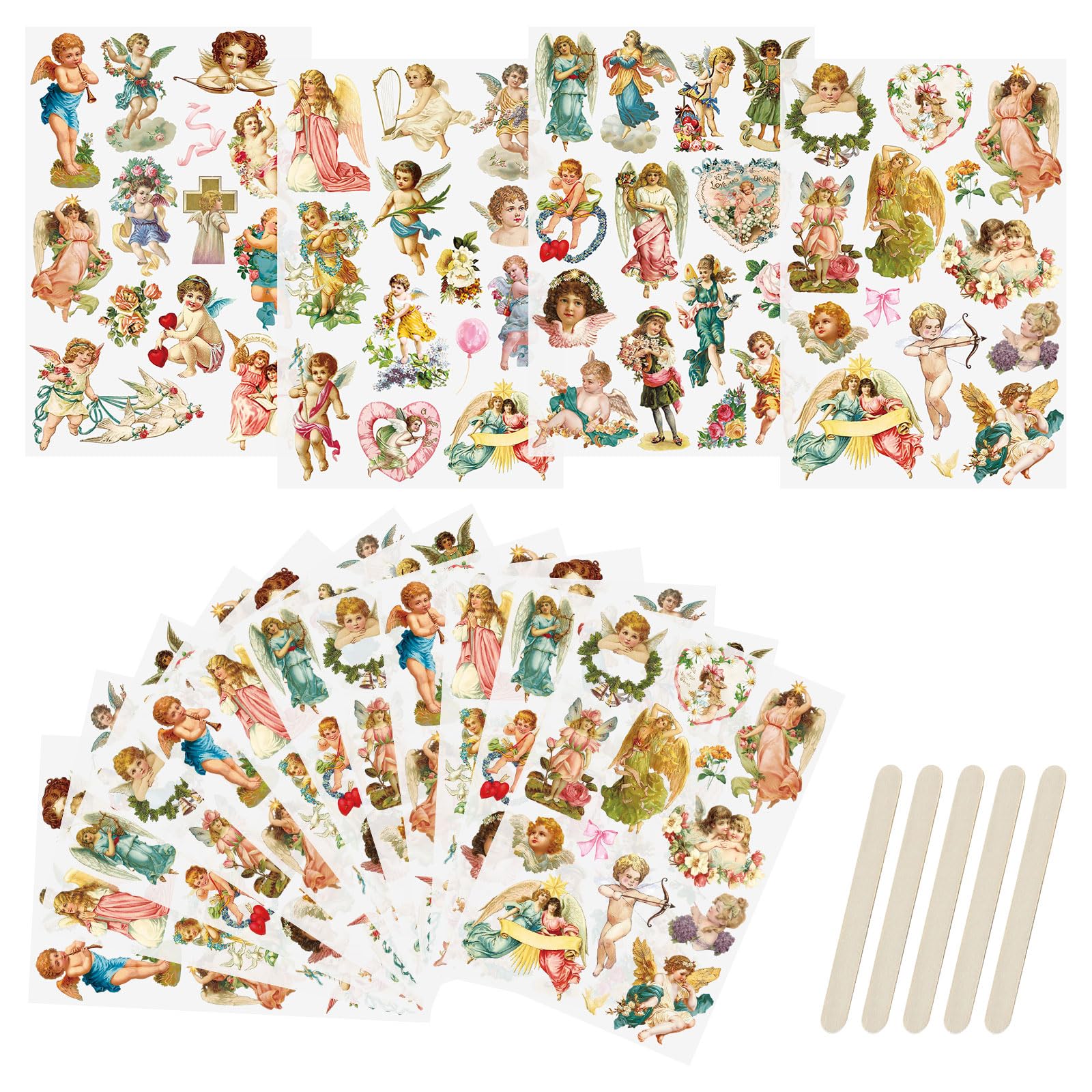 WANDIC Rub On Transfer Sticker, 16 Sheets Vintage Angel Cupid Transfer Decals Waterproof Aesthetic Scrapbook Stickers for Greeting Cards Gift Wrapping โ image 1