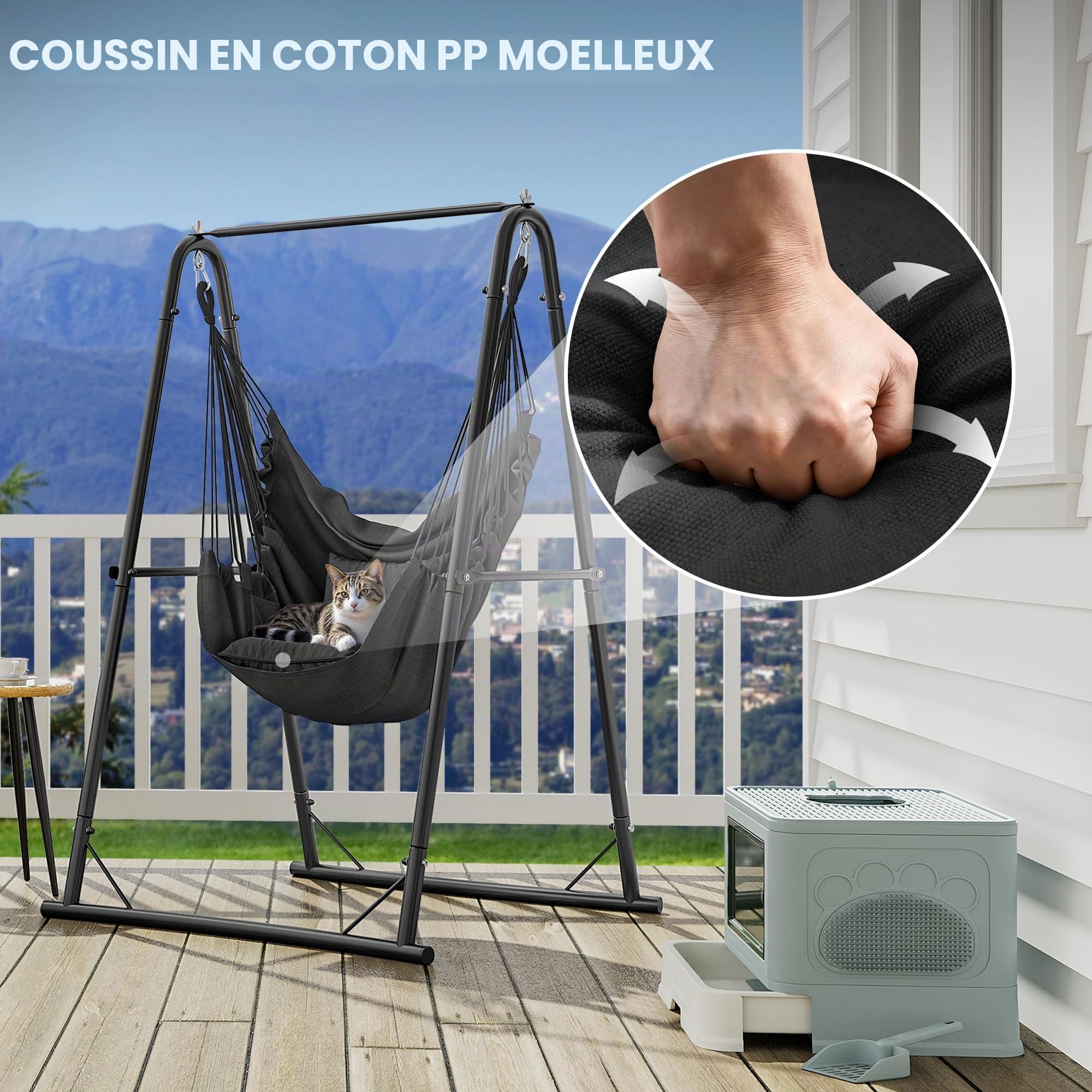 YITAHOME Fauteuil Suspendu avec Armature 105 x 93 x 160 cm, Structure en Acier Stable, Support de hamac avec balançoire Suspendue, Charge maximale 150 kg, Chaise à Bascule avec 2 Crochets et 2