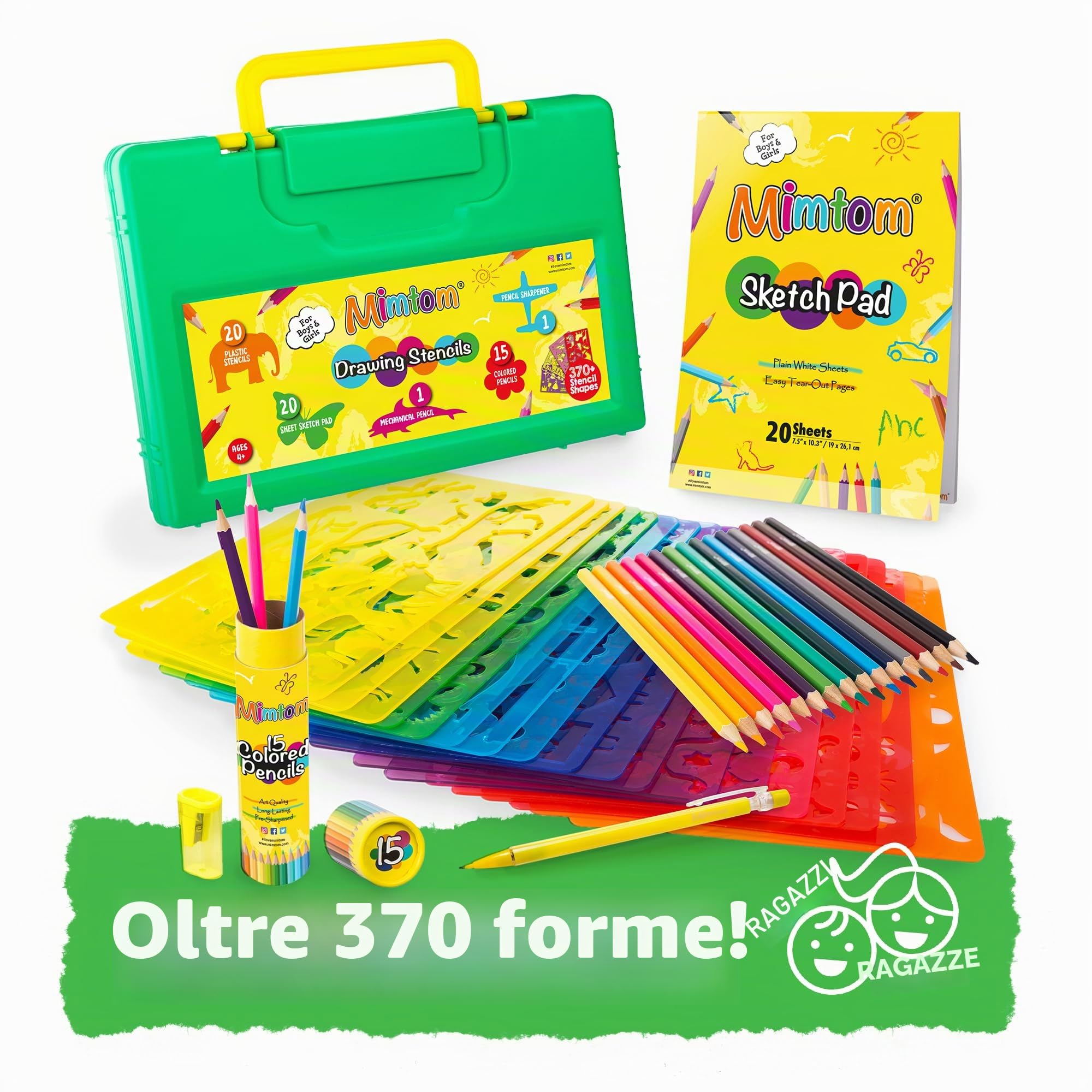 Stencil per Bambini | Set da Disegno con Stencil 58 PZ con più di 370 Forme per Sviluppo creatività | Giocattolo educativo Sicuro per Bimbi e Bimbe +3 Anni – Ottima Idea Regalo