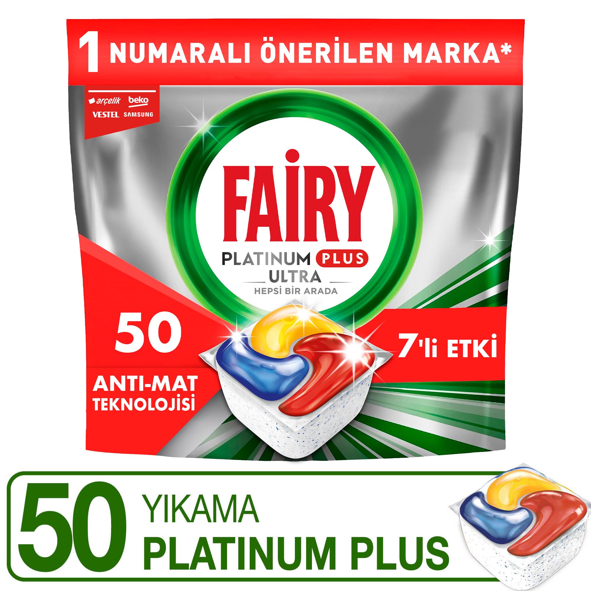 Fairy Platinum Plus, Kapsułki do zmywarki, All-in-One, Cytrynowe, 50 sztuk (2 x 25), Z funkcją nabłyszczania i ochroną szkła