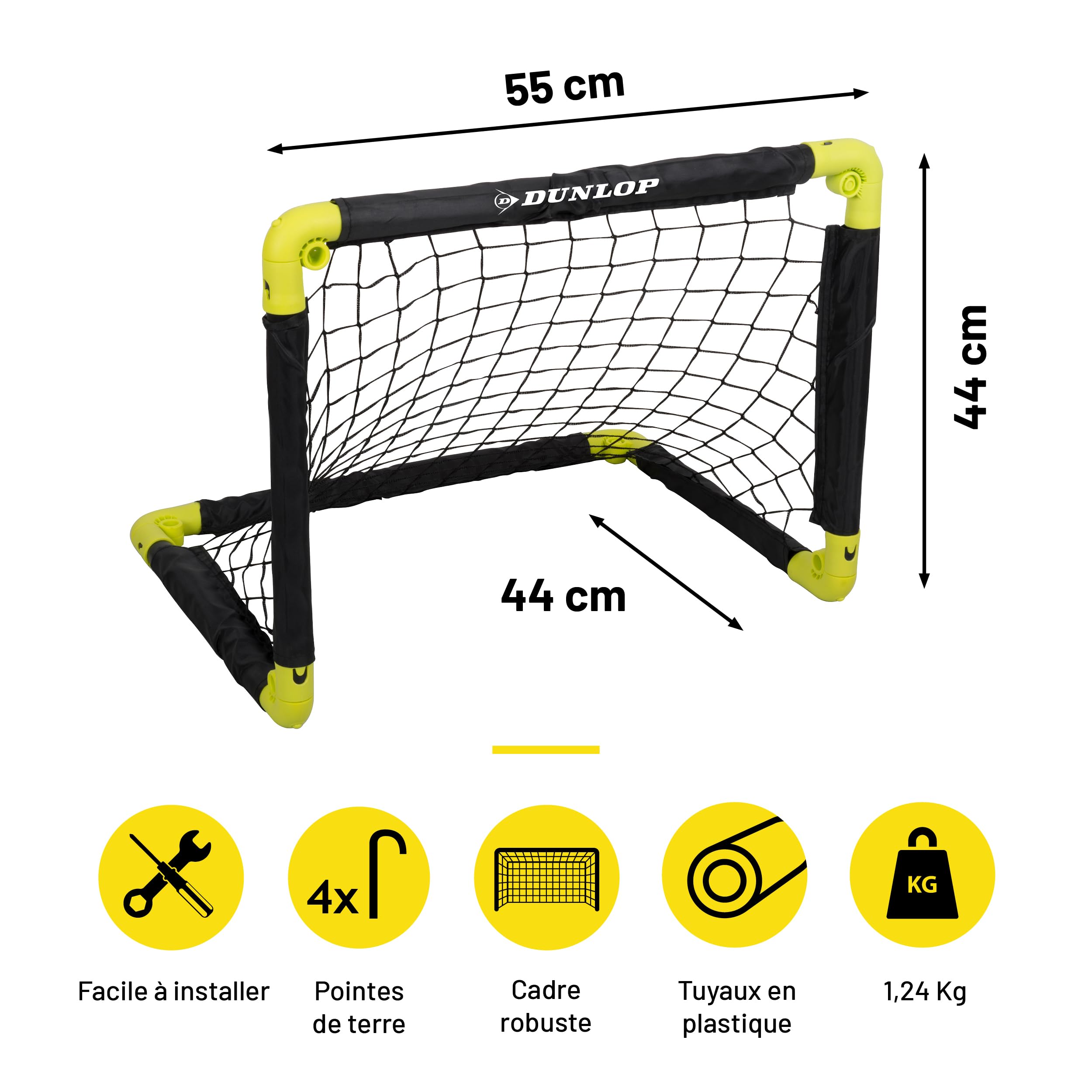Dunlop Mini Buts de Football Pliables 50x44x44 cm Lot de 2 Kit d'entraînement Noir/Jaune