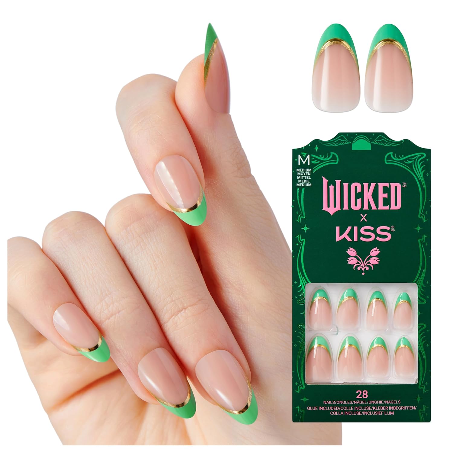WICKED X KISS Press-On Nails – ‘Thrillifying!’ Green Medium Almond Nails