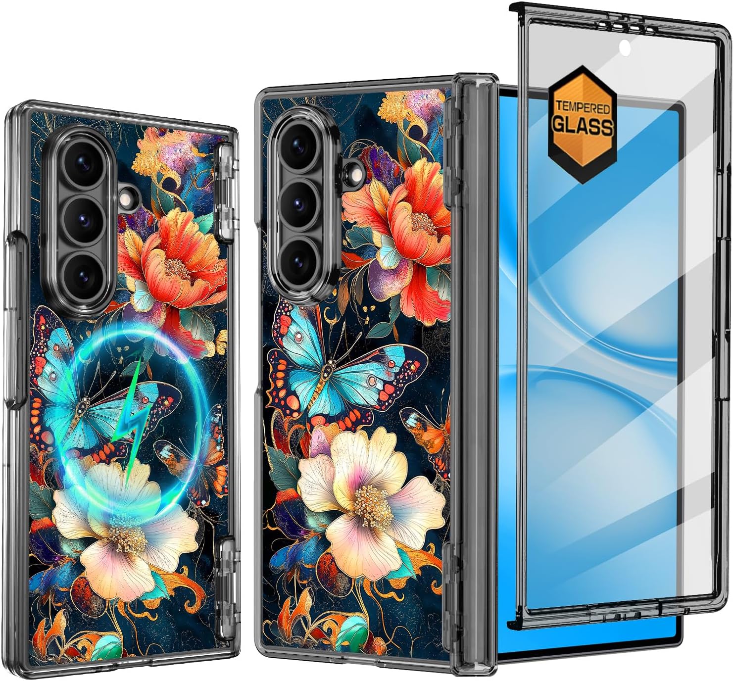 Casetego for Galaxy Z Fold 7 Case Magnetic,[Compatible with MagSafe][Built-in Screen Protector][Hinge Protection] Slim Shockproof Cute Women Girl Case for Samsung Galaxy Z Fold 7,Black Gold