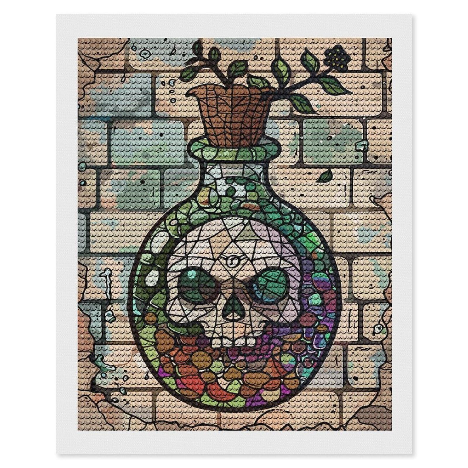 Junmoney Stained Glass Skull Potion Bottle Diamond Art Kit 16"x20", Vintage Style Decor, Stress Relief Craft, Decor Project, Relaxing DIY, Creative Hobby