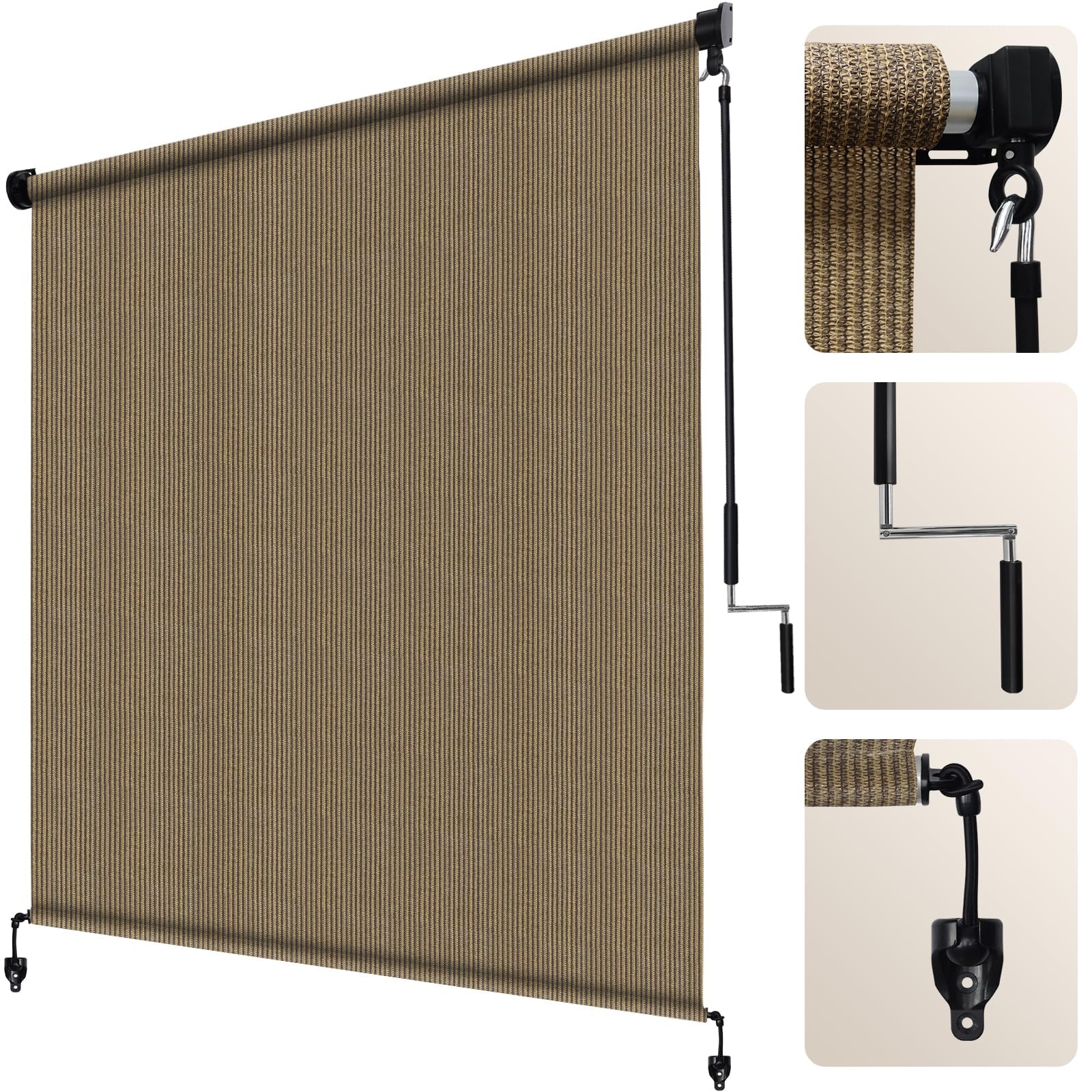 Artpuch Patio Shades Roll Up Outdoor Roller Shade (7'Wx8'H), Cordless Exterior Roller Blinds Cloth for Porch Pergola Gazebo, Walnut