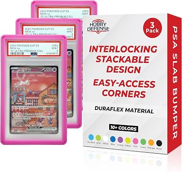Hobby Defense PSA Slub Bumper 3 Pack - Secure Fit No Slip PSA Slub Protector Easy On/Off TPU Edge Protection Slub Guard Standard Case Fit Grade Card Guard Pink