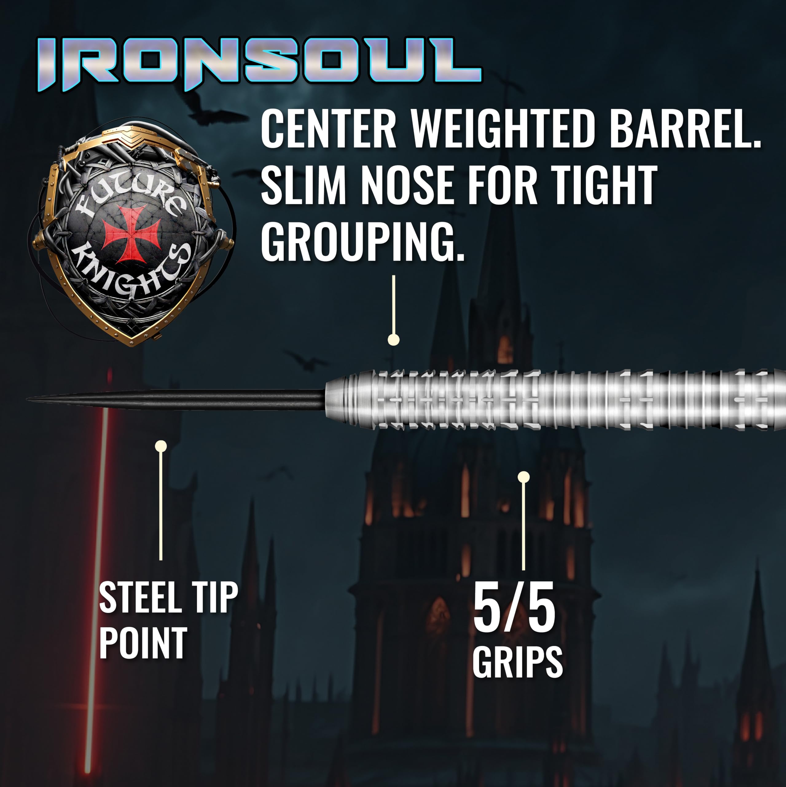 ダーツ Shot Future Knights Ironsoul 2BA 20g Future Knights Ironsoul Soft Tip Dart Set-90% Tungsten