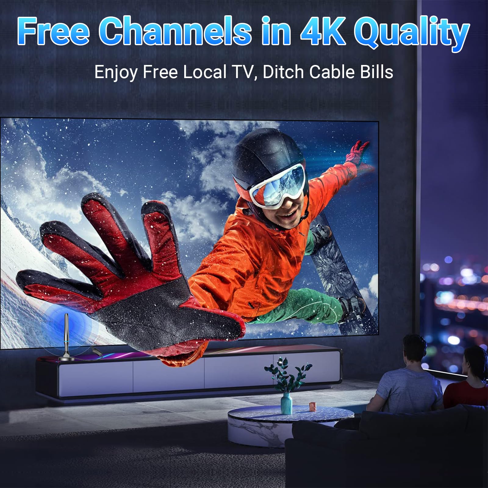 Antenna TV per interni, per canali locali con amplificatore di segnale, ricezione a lungo raggio di oltre 50 km, antenna Freeview per Smart TV, supporta 4K 1080p HD per tutti i televisori, cavo da 3 m