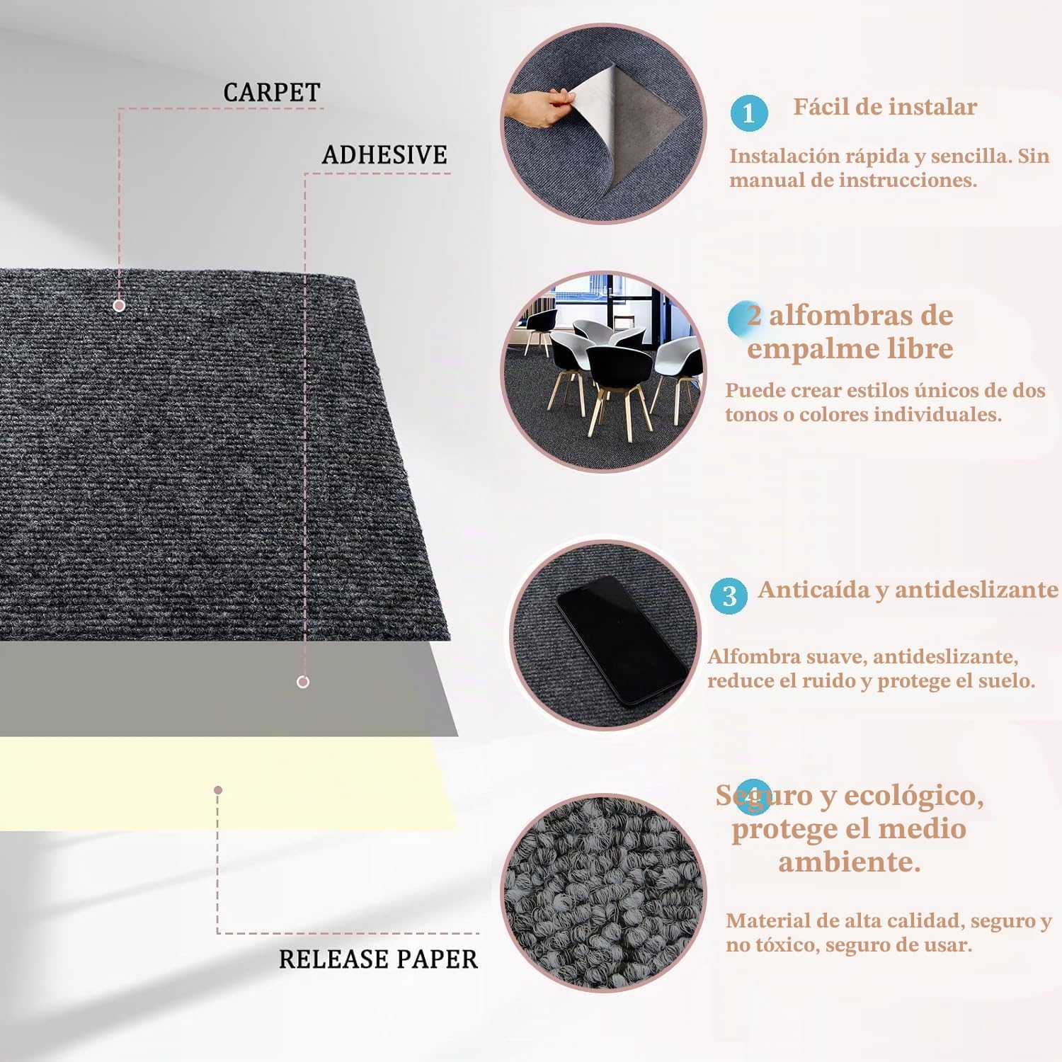 KAHEIGN 30 Piezas Losetas de Alfombra Autoadhesivas, 30CM x 30CM Baldosas Fáciles de Pelar y Pegar Losetas de Moqueta Antideslizantes Resistentes para Oficina, Sala de Estar, Dormitorio (Gris Oscuro)