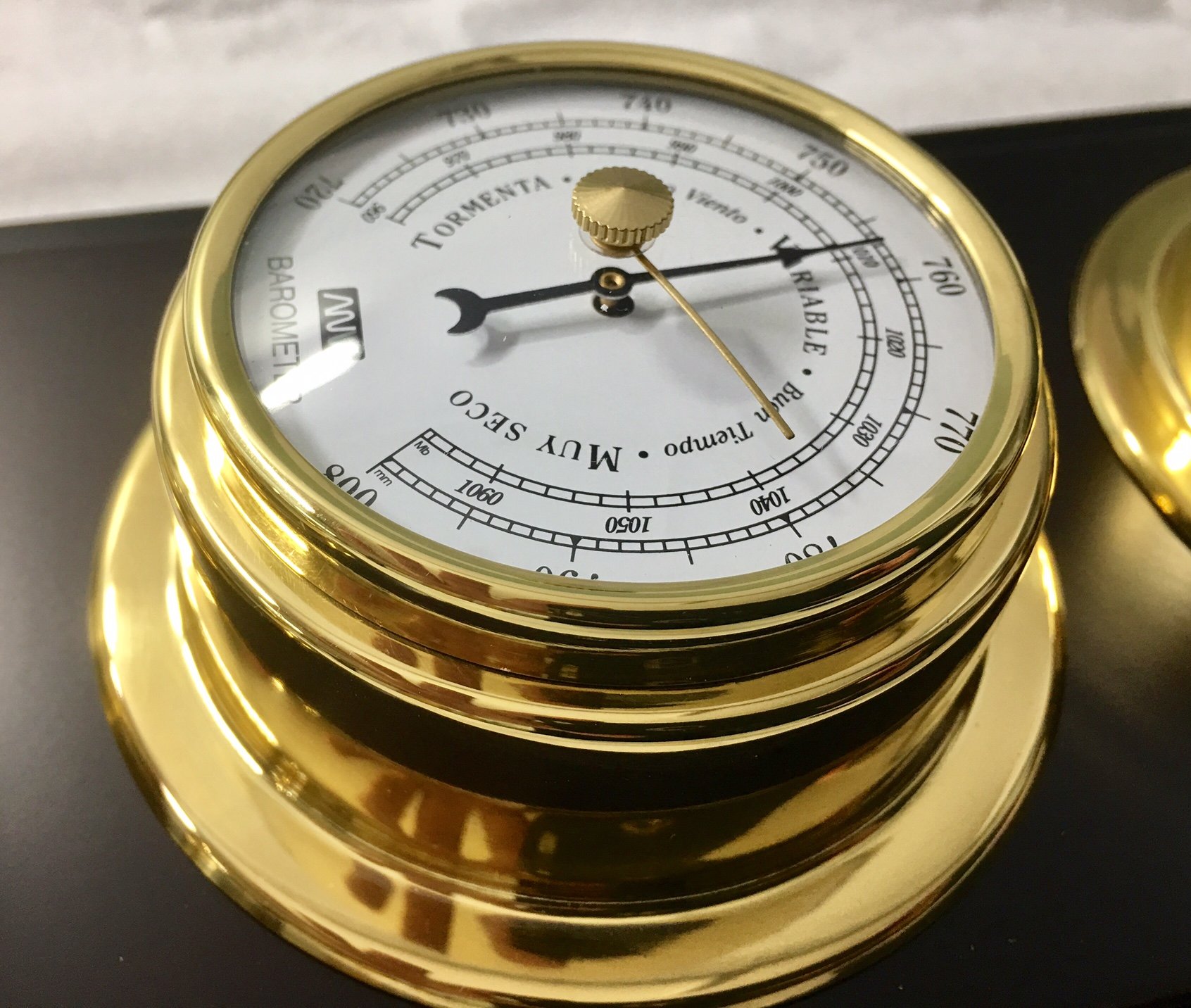 Nautische Wetterstation mit Barometer, Hygrometer und Thermometer 35 cm, Innen- und Außenstation aus edlem Holz