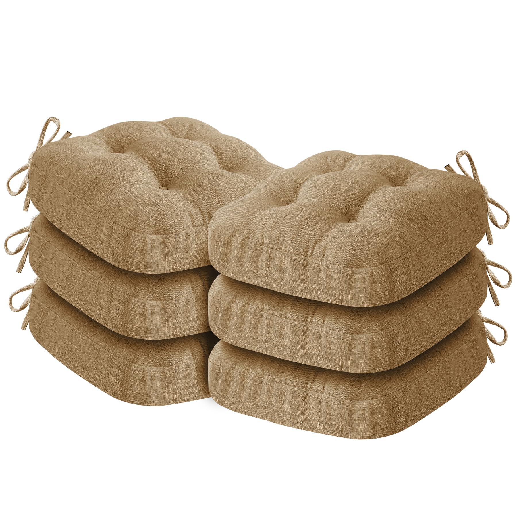 Photo 1 of IASEAHK Chair Cushions for Dining Chairs, Dining Chair Cushions, Tufted Indoor Chair Pads with Ties & Non Slip Backing, Seat Cushions for Kitchen Chairs 16.5” x 16.5” x 3.5”, Set of 6, Khaki