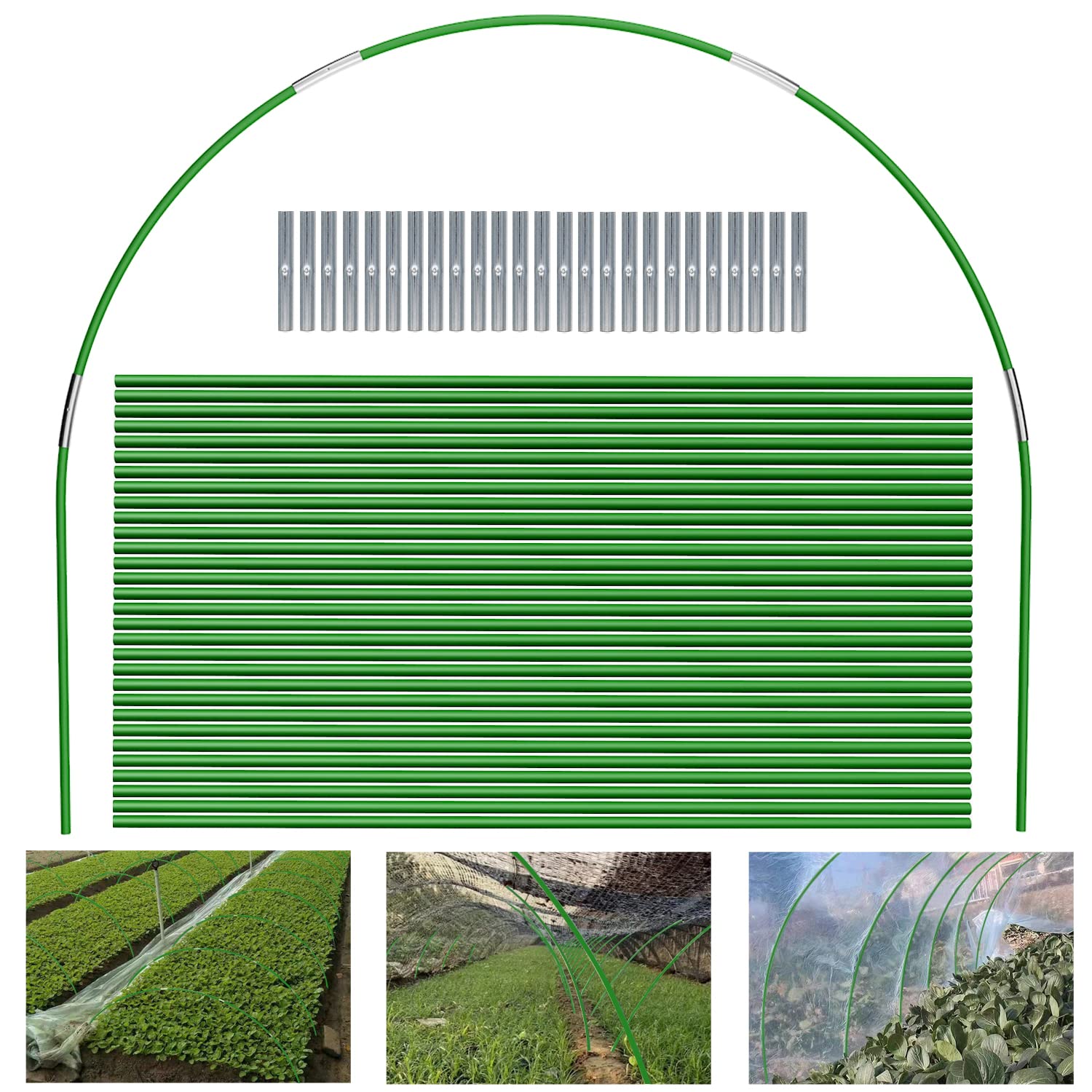 Greenhouse Hoops for Raised Beds 30 Pcs 17 Inches Green Detachable