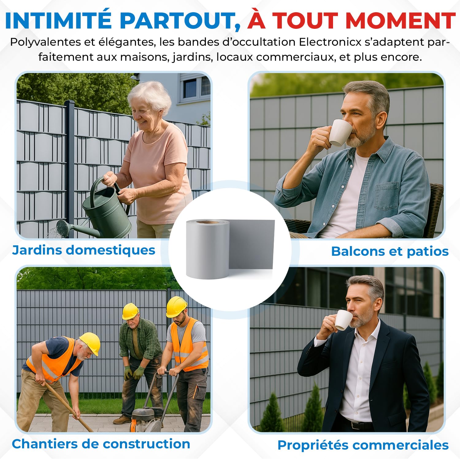 Electronicx Bandes brise-vue en PVC pour clôture de jardin - Gris clair (RAL 7040) - 35 m x 19 cm - Qualité supérieure - 450 g/m² - Brise-vue résistant aux UV - Avec 20 clips