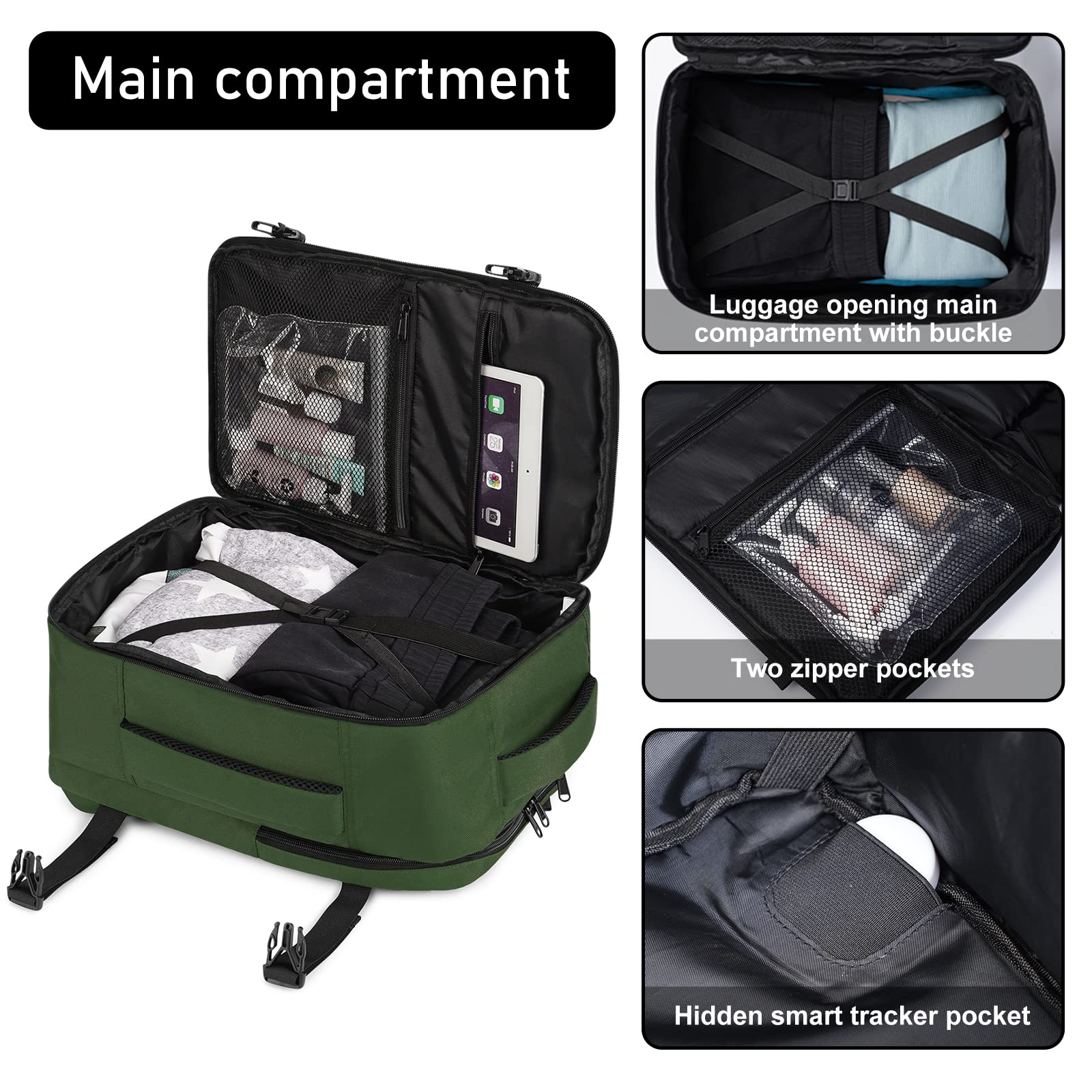 ECOHUB Zaino Ryanair 40x20x25 Bagaglio a Mano 40x20x25 Ryanair Zaino da Viaggio Valigia Bagaglio a Mano Borsa da Viaggio Borsa tote ecologica in PET riciclato da 20 litri,Brevettato(Verde)
