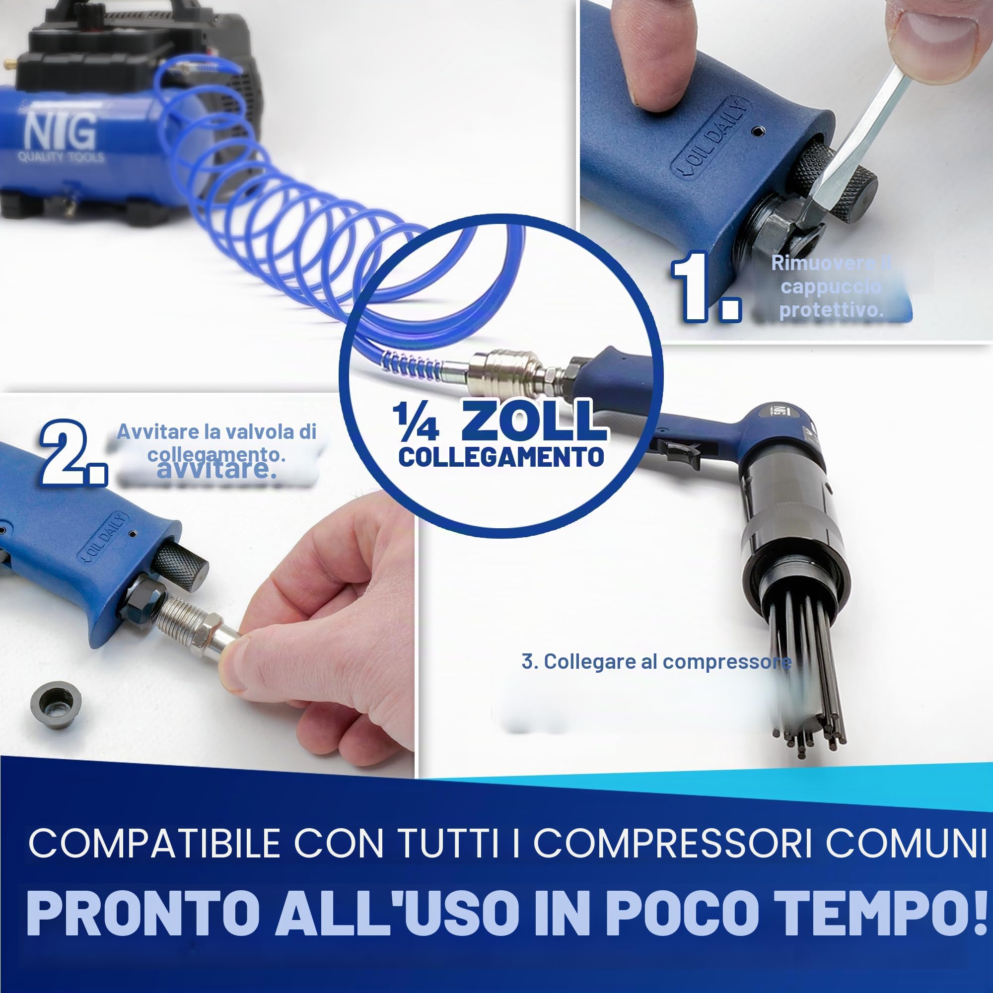 NTG ago scaler ad aria compressa - sverniciatore e antiruggine con 19 aghi (Ø 3 mm, lunghezza 180 mm), rimozione rapida della ruggine per metallo, auto e officina, strumento ad aria compressa